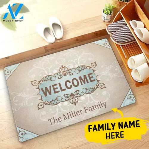 Euro Welcome Pattern Family Name Custom Doormat Personalized Doormat Housewarming Gift Custom Welcome Mat