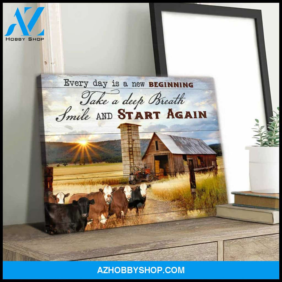 Every Day Is A New Beginning Cows and Farm Canvas Wall Art Farmhouse Decor
