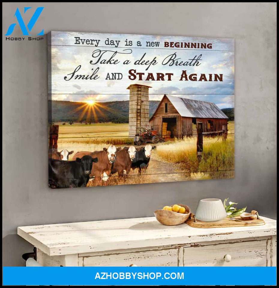 Every Day Is A New Beginning Cows and Farm Canvas Wall Art Farmhouse Decor