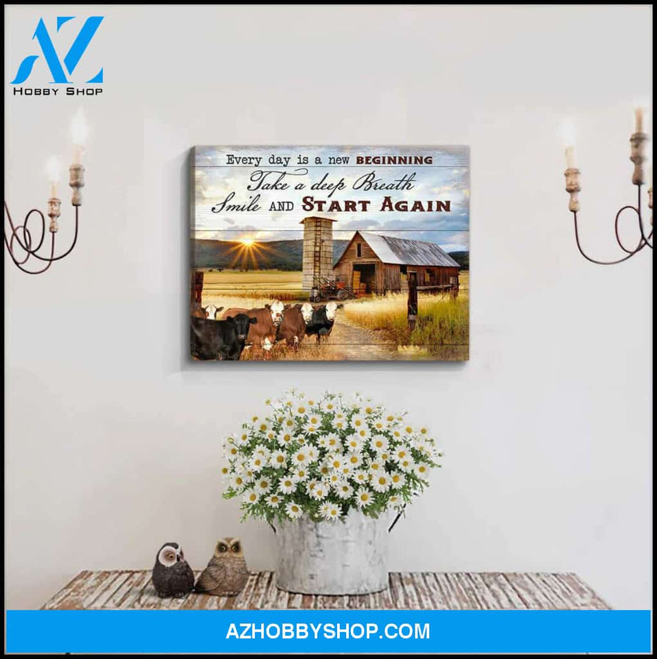Every Day Is A New Beginning Cows and Farm Canvas Wall Art Farmhouse Decor