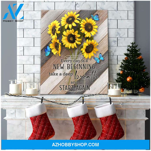 Ohcanvas Every Day Is A New Beginning Sunflower and Butterfly Canvas Wall Art Decor