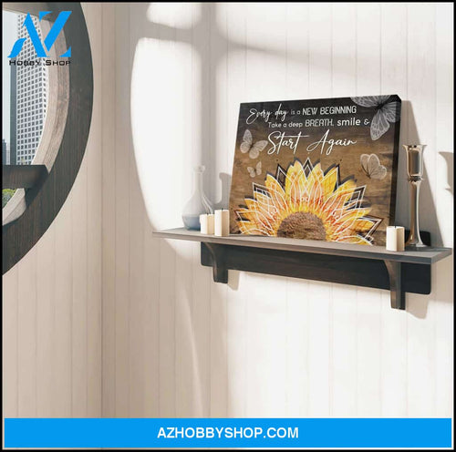 Every Day Is A New Beginning Sunflower and Butterfly Canvas Wall Art Decor