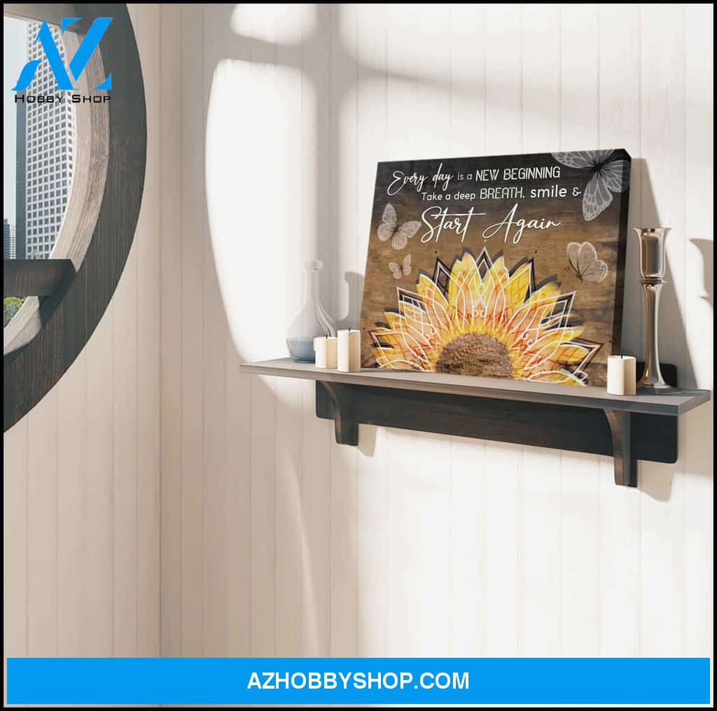 Every Day Is A New Beginning Sunflower and Butterfly Canvas Wall Art Decor