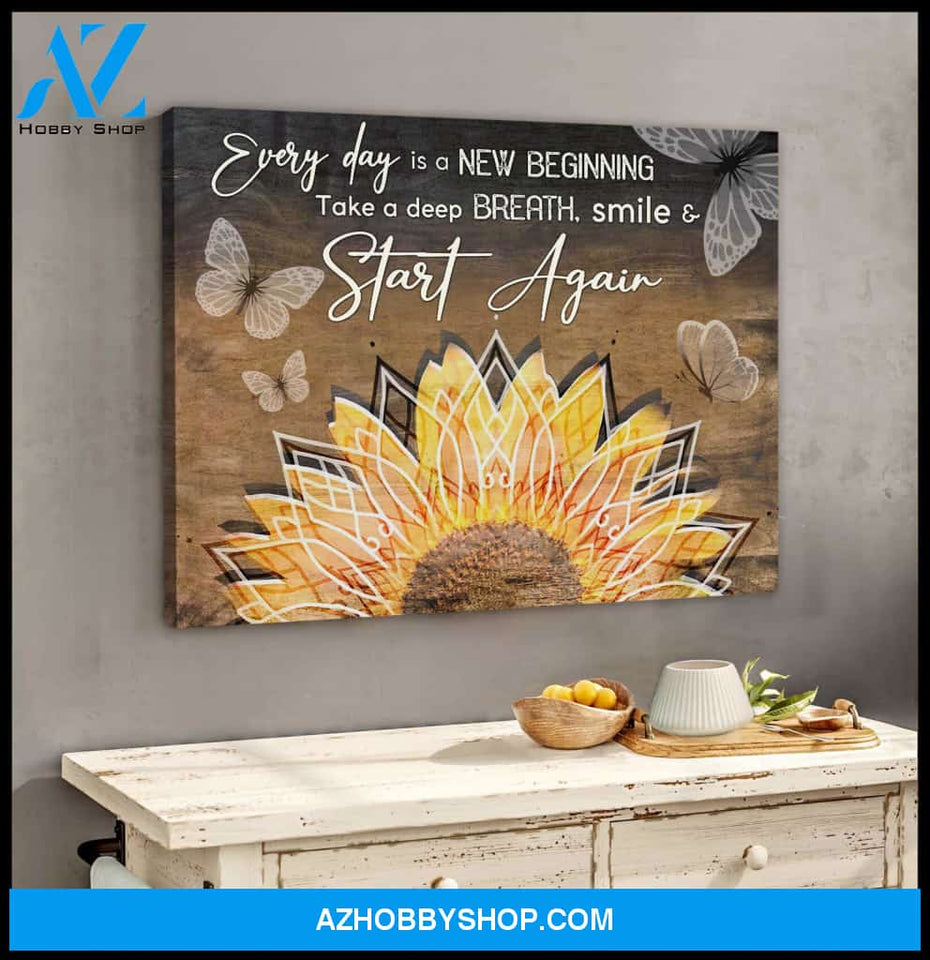 Every Day Is A New Beginning Sunflower and Butterfly Canvas Wall Art Decor