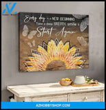 Every Day Is A New Beginning Sunflower and Butterfly Canvas Wall Art Decor