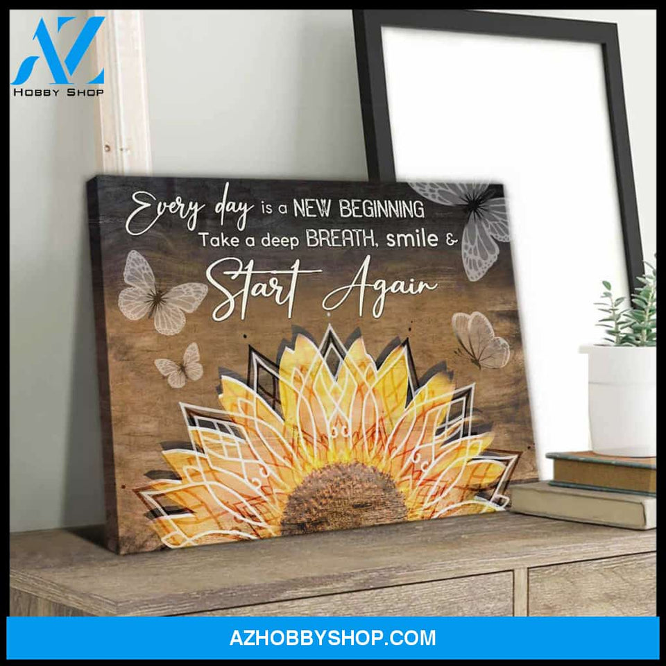 Every Day Is A New Beginning Sunflower and Butterfly Canvas Wall Art Decor