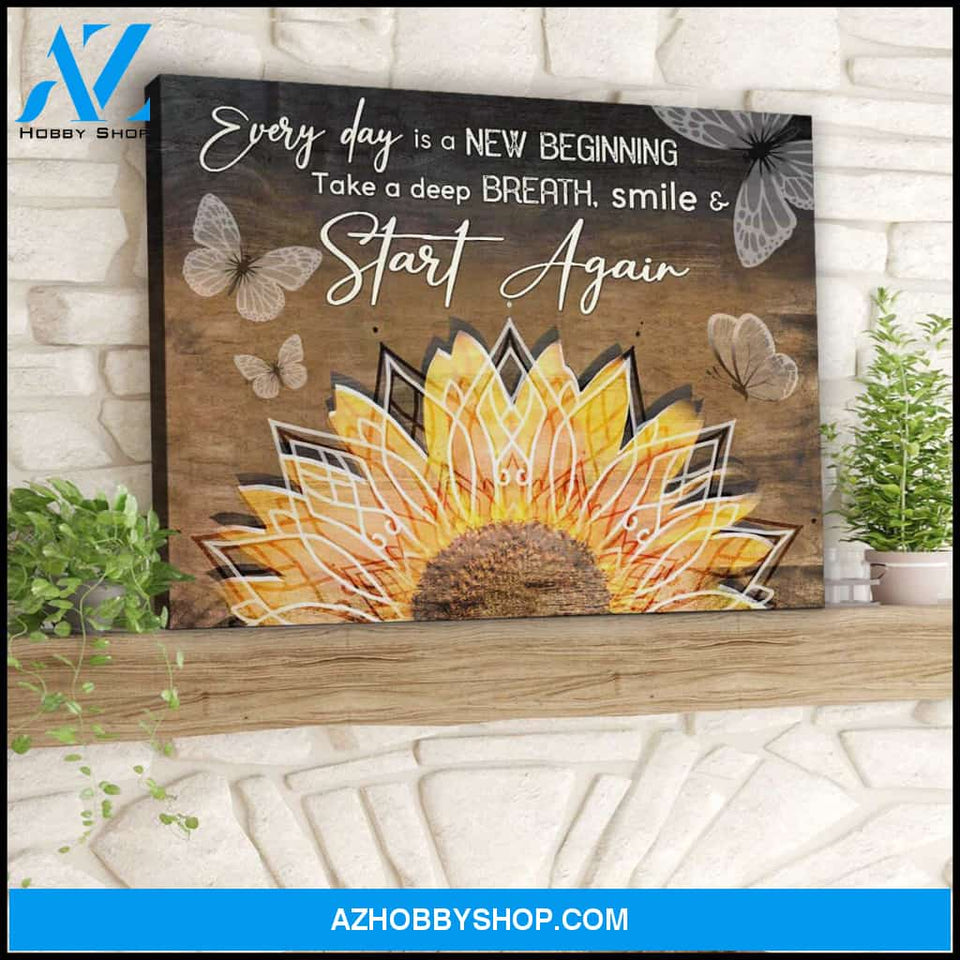 Every Day Is A New Beginning Sunflower and Butterfly Canvas Wall Art Decor