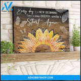 Every Day Is A New Beginning Sunflower and Butterfly Canvas Wall Art Decor