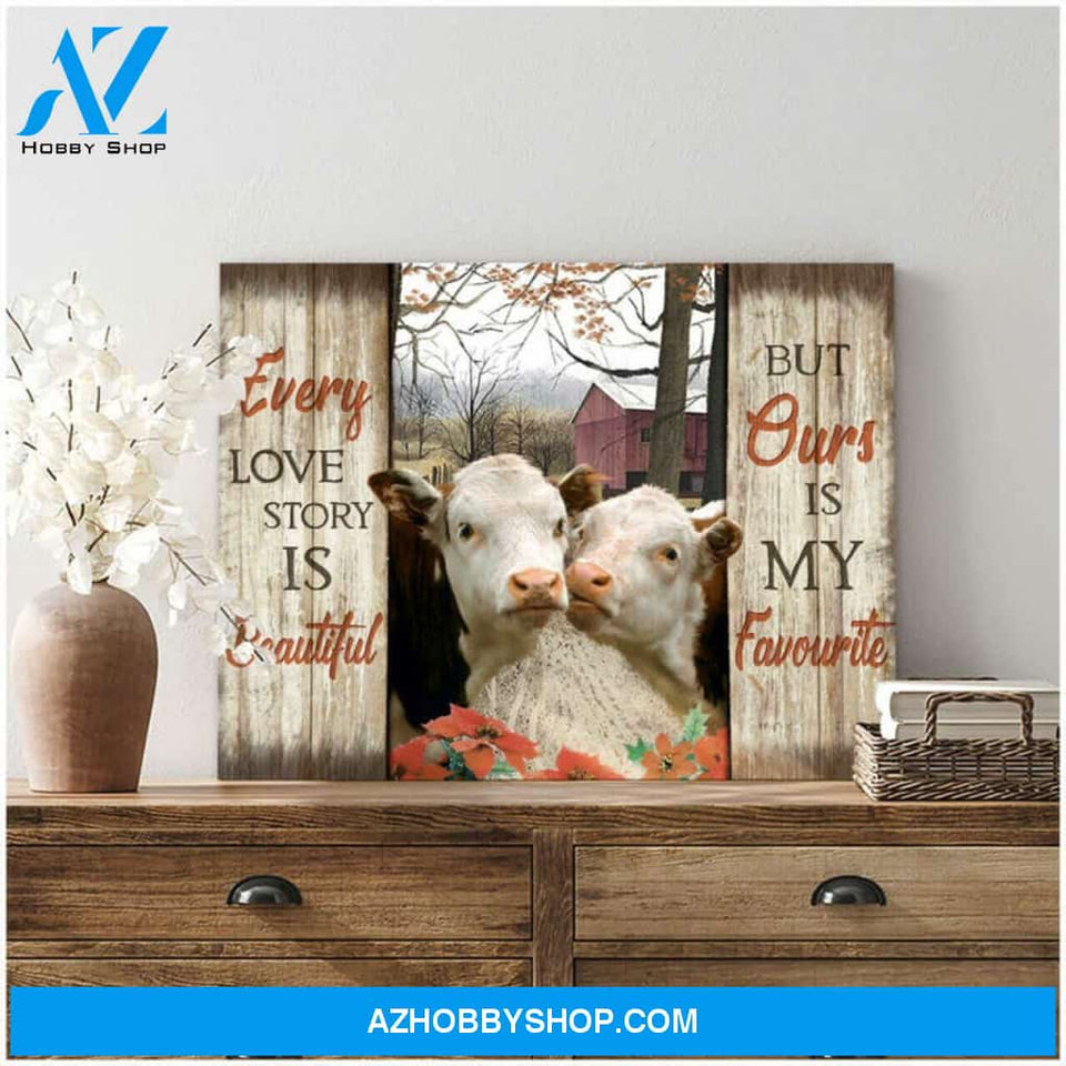Every Love Story Is Beautiful Hereford Cows Canvas Wall Art, Wall Decor Visual Art Decor, Great Gift for Cows Lovers