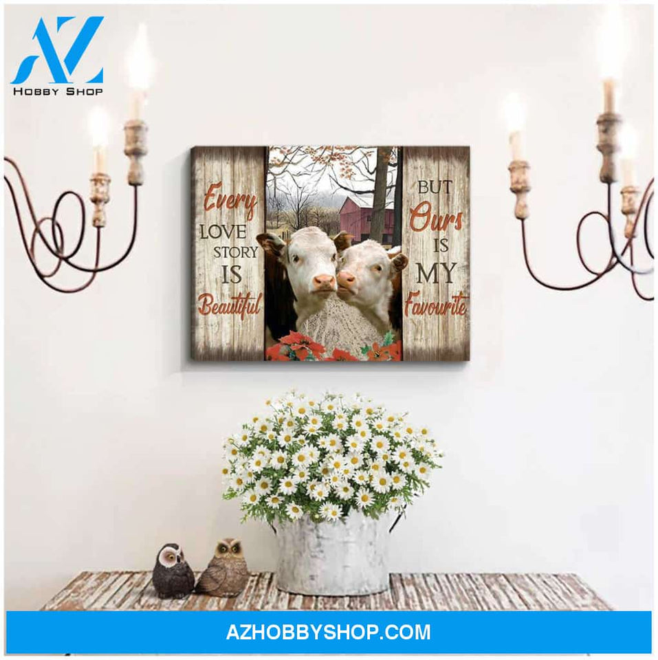 Top #71 Every Love Story Is Beautiful Hereford Cows Canvas Wall Art, Wall Decor Visual Art