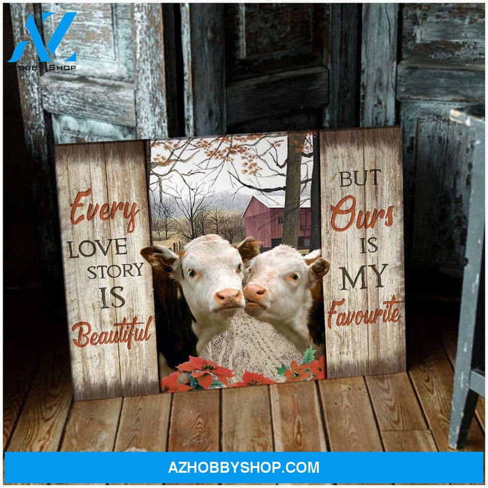 Every Love Story Is Beautiful Hereford Cows Canvas Wall Art Decor