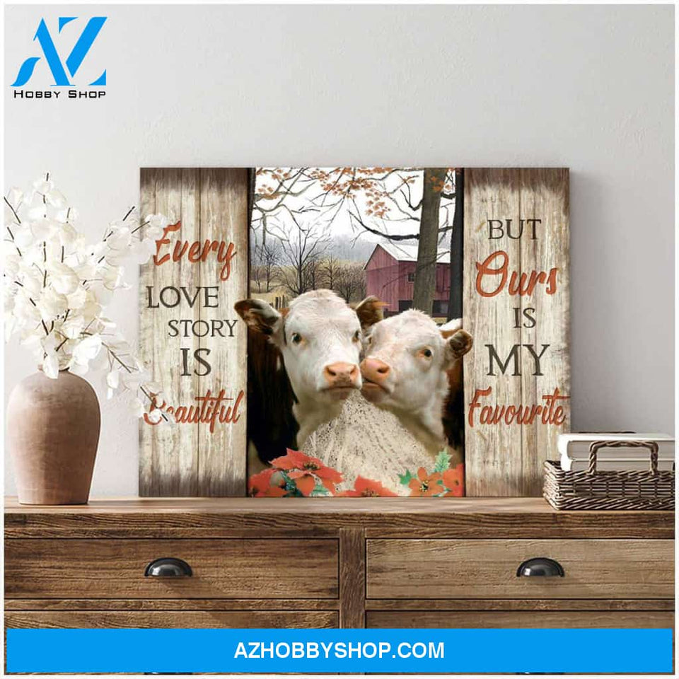 Every Love Story Is Beautiful Hereford Cows Canvas Wall Art Decor