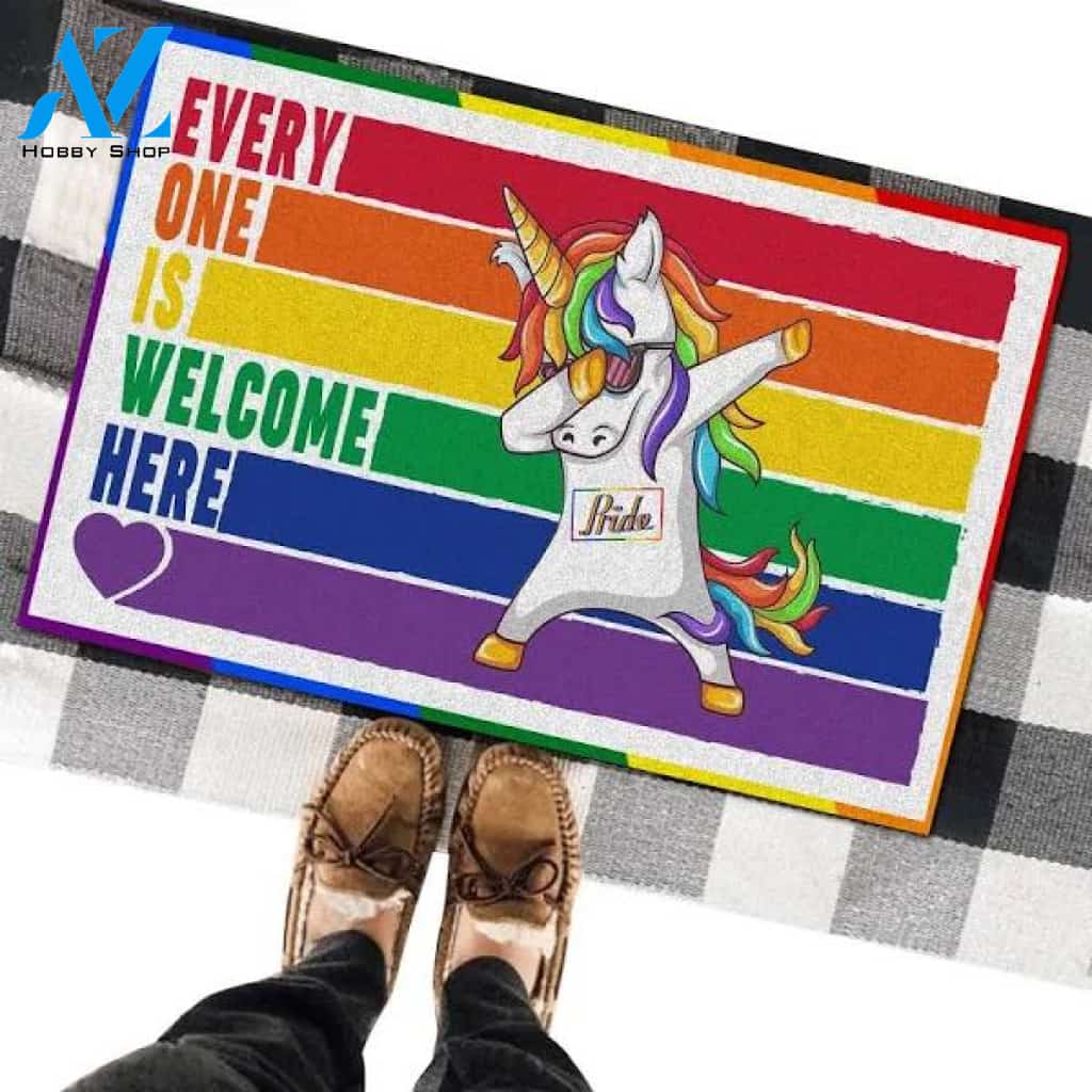 Every One Is Welcome Here LGBT Pride Unicorn Doormat For LGBT Community Large