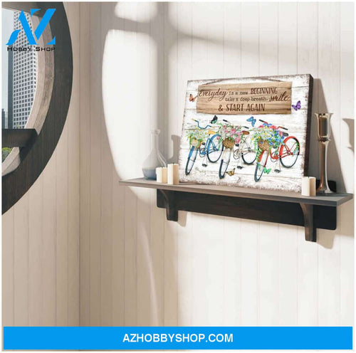 Everyday is a new beginning Bicycle and Butterflies Canvas Wall Art Decor