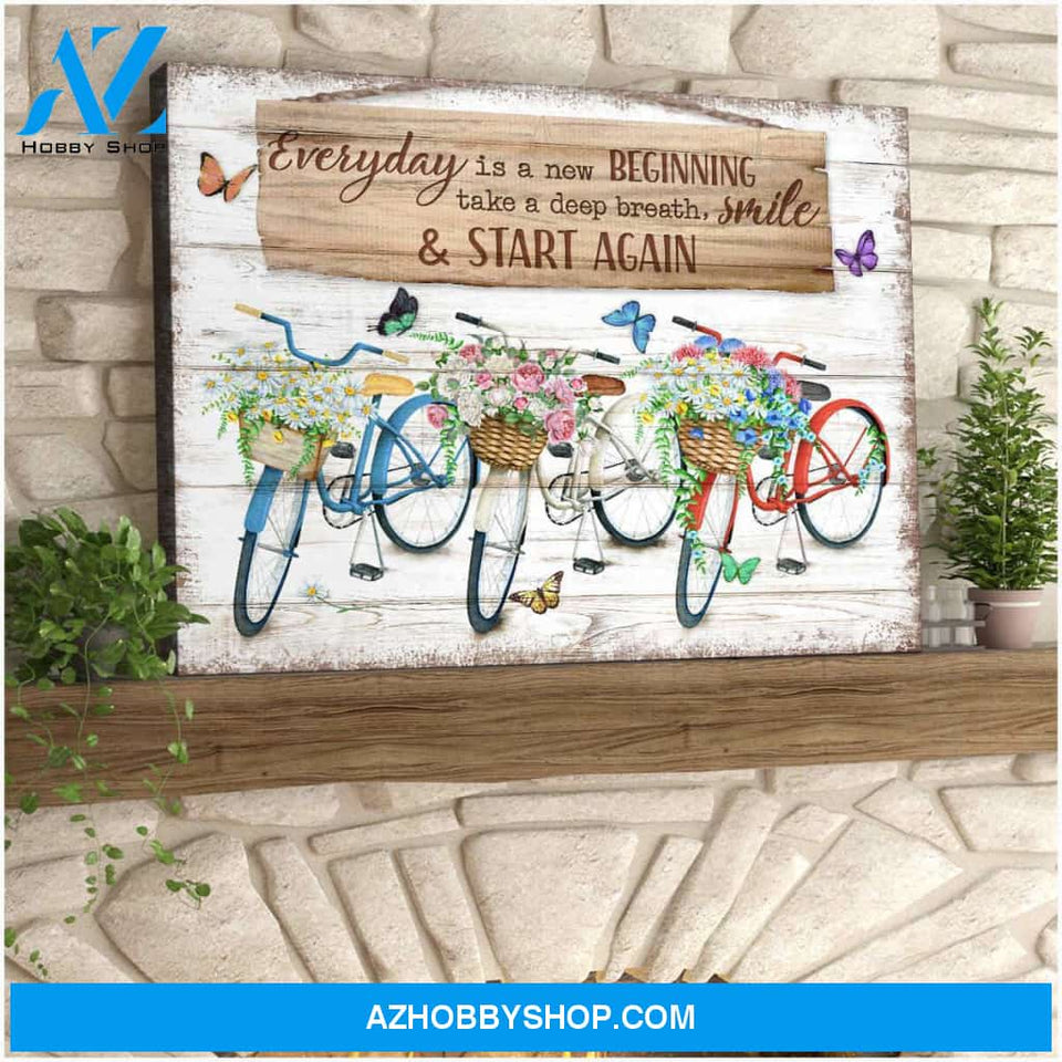 Everyday is a new beginning Bicycle and Butterflies Canvas Wall Art Decor