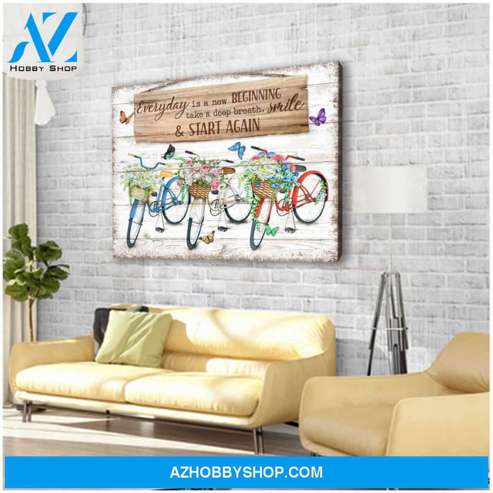 Everyday is a new beginning Bicycle and Butterflies Canvas Wall Art Decor