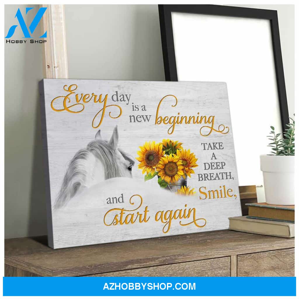 Everyday is a new beginning Horse and Sunflowers Canvas Wall Art Decor