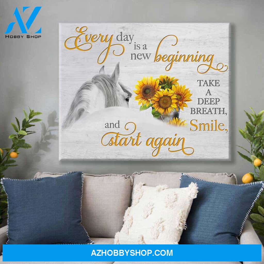 Everyday is a new beginning Horse and Sunflowers Canvas Wall Art Decor
