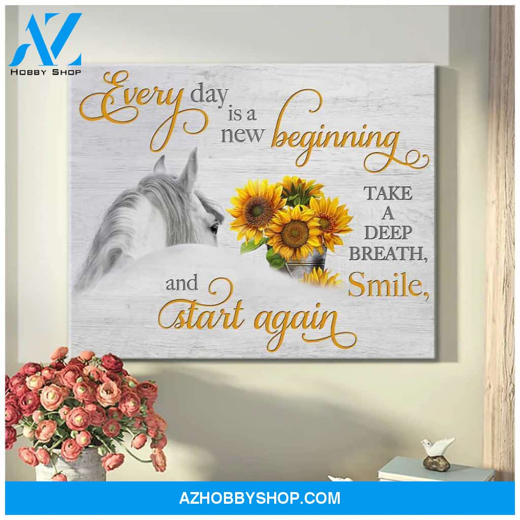 Everyday is a new beginning Horse and Sunflowers Canvas Wall Art Decor