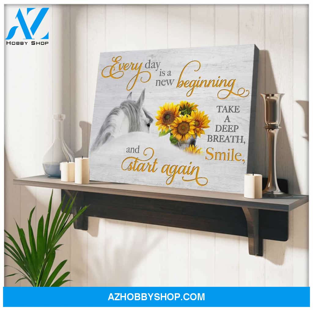 Everyday is a new beginning Horse and Sunflowers Canvas Wall Art Decor