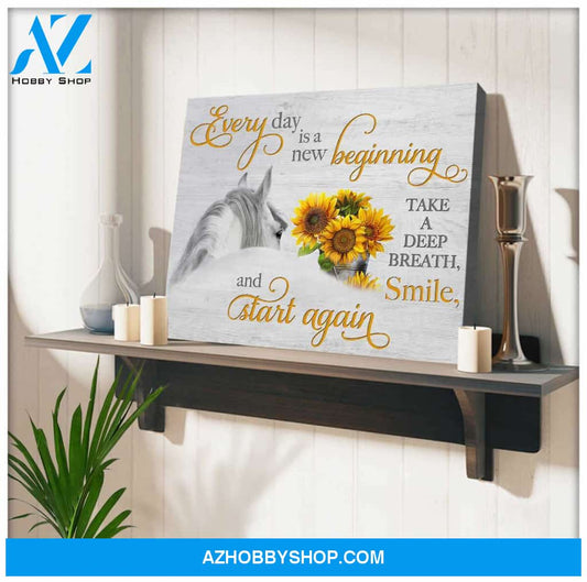 Everyday is a new beginning Horse and Sunflowers Canvas Wall Art Decor