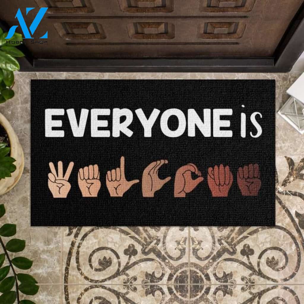 Everyone is welcome American Sign Language Doormat | Welcome Mat | House Warming Gift