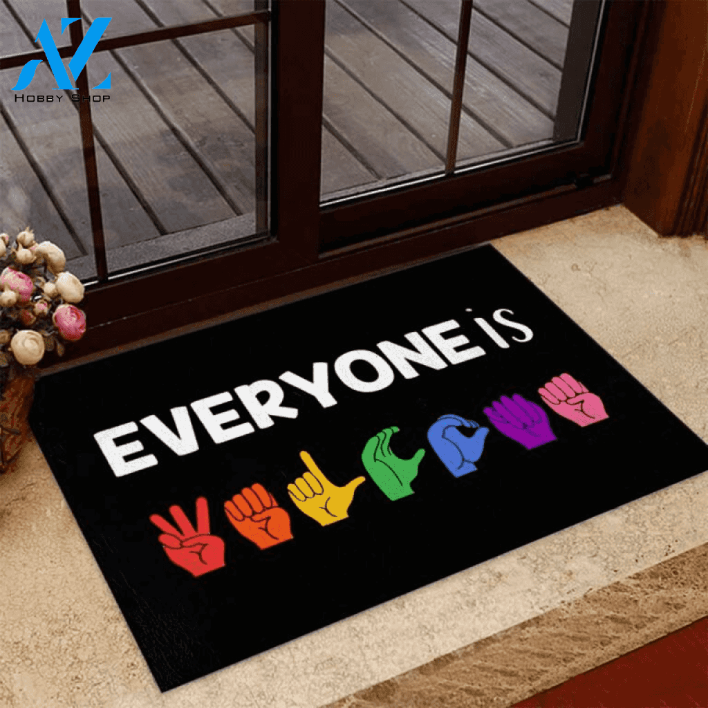 Everyone Is Welcome American Sign Language Doormat | Welcome Mat | House Warming Gift