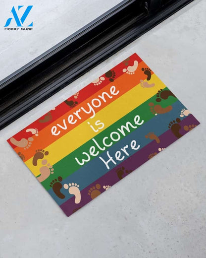 Everyone Is Welcome Footprint Equality Indoor And Outdoor Doormat Gift For Friend Family Decor Warm House Gift Welcome Mat