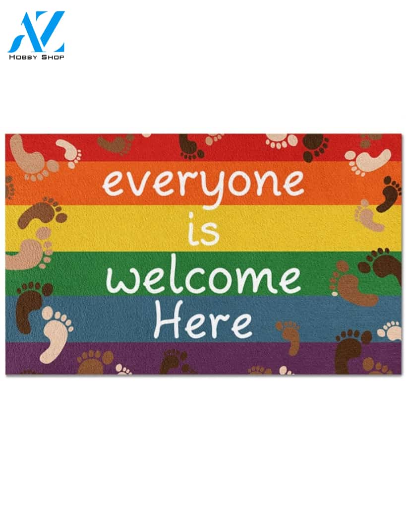 Everyone Is Welcome Footprint Equality Indoor And Outdoor Doormat Gift For Friend Family Decor Warm House Gift Welcome Mat