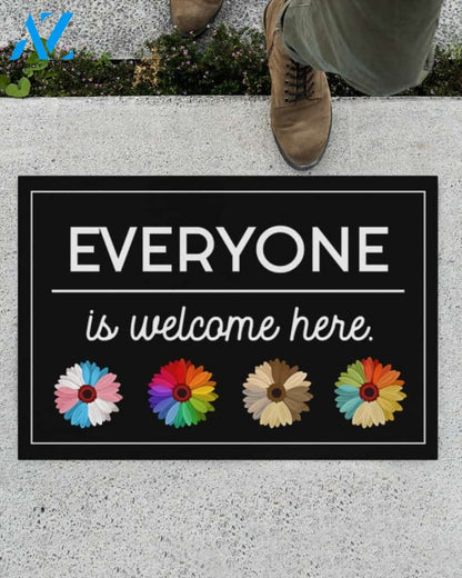 Everyone is welcome here Daisy Doormat Indoor And Outdoor Doormat Warm House Gift Welcome Mat Home Decor Gift For Equality LGBT Family Friend