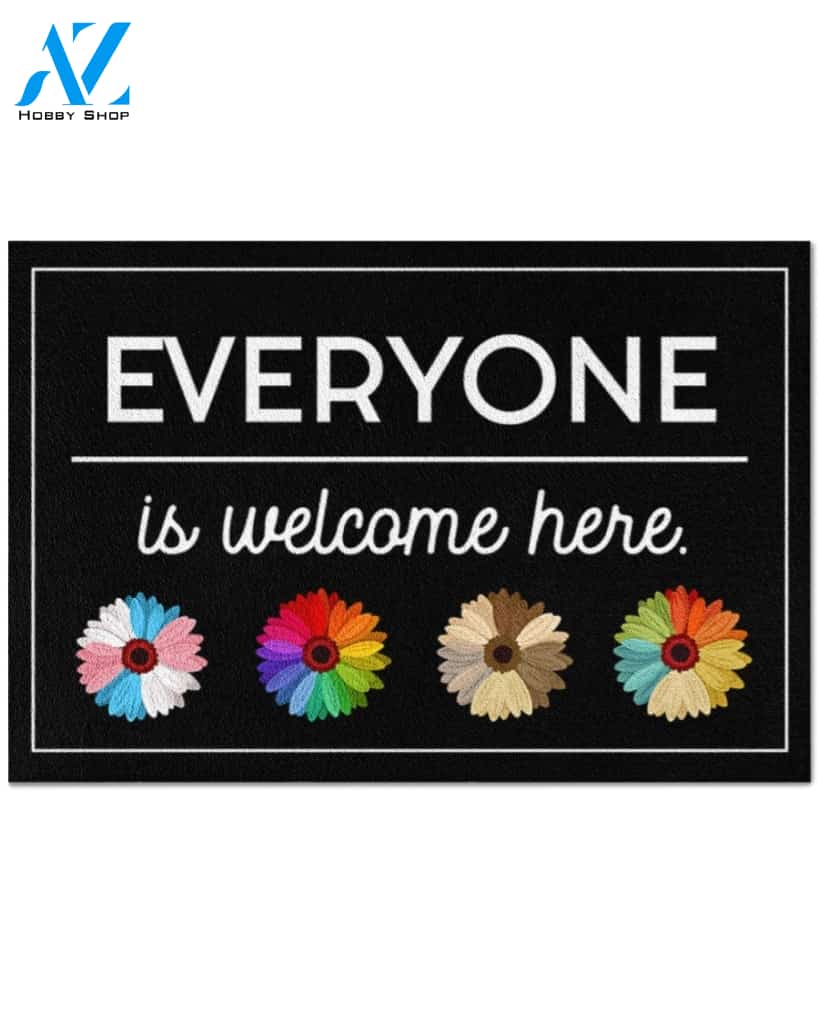 Everyone is welcome here Daisy Doormat Indoor And Outdoor Doormat Warm House Gift Welcome Mat Home Decor Gift For Equality LGBT Family Friend