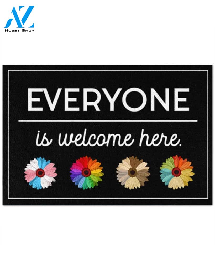 Everyone Is Welcome Here Daisy Indoor And Outdoor Doormat Warm House Gift Welcome Mat Funny Birthday Gift For Friend Famil