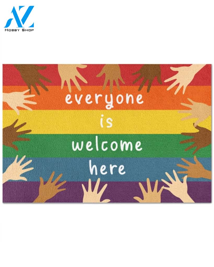 Everyone Is Welcome Here Diversity Doormat Rainbow Indoor And Outdoor Doormat Warm House Gift Welcome Mat Home Decor Gift For Equality Family Friend