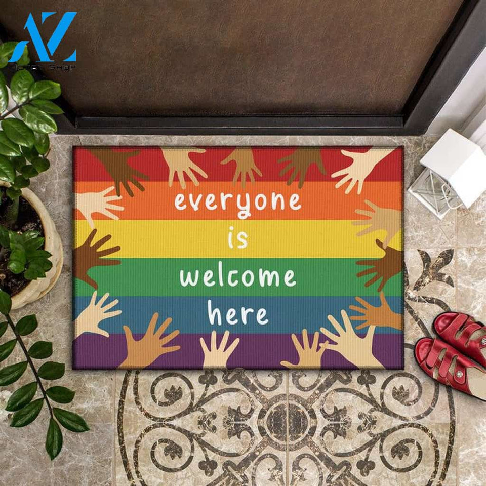 Everyone Is Welcome Here Doormat, LGBT Doormat, Diversity Hands, Inclusion & Kindness Welcome Doormat, Kindness Doormat, Front Door Mat Gift
