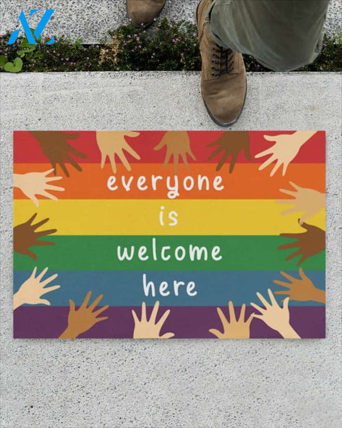 Everyone Is Welcome Here Hand LGBT Rainbow Doormat | Welcome Mat | House Warming Gift