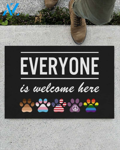 Everyone Is Welcome Here Indoor and Outdoor Doormat Warm House Gift Welcome Mat Gift For Dog Lovers Birthday Gift