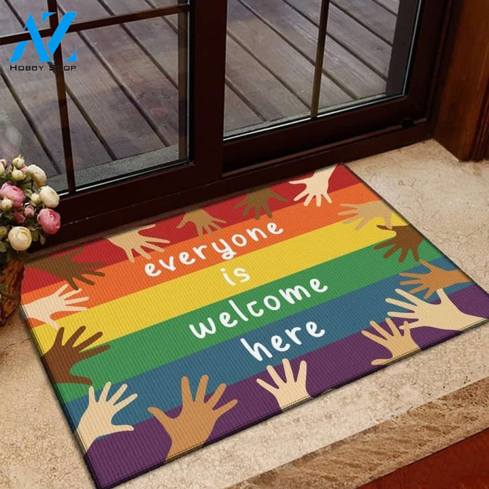 Everyone Is Welcome Here, LGBT Indoor And Outdoor Doormat Welcome Mat Housewarming Gift Home Decor Funny Doormat Gift For Family Friend