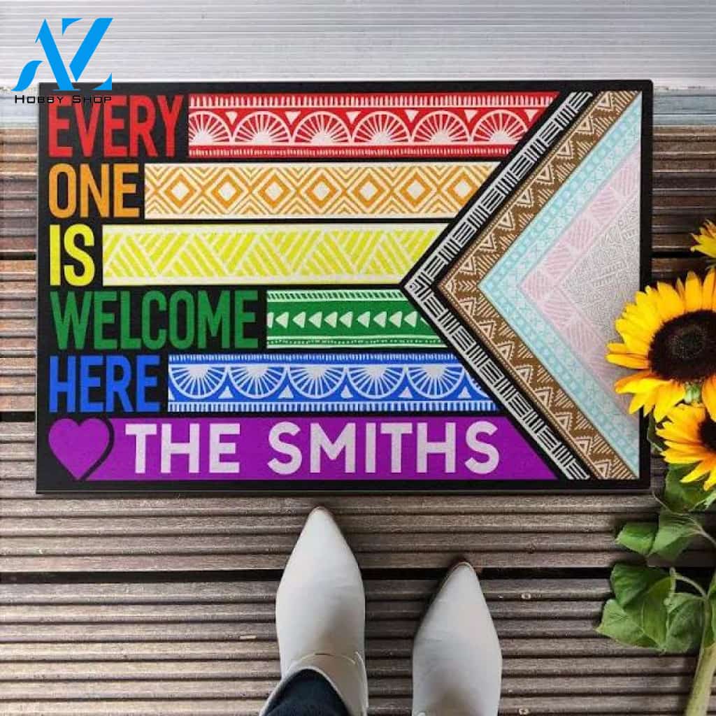 Everyone Is Welcome Here, LGBTQ+ Pride Custom Doormat, Gift For LGBTQ+ Ally, Doormat