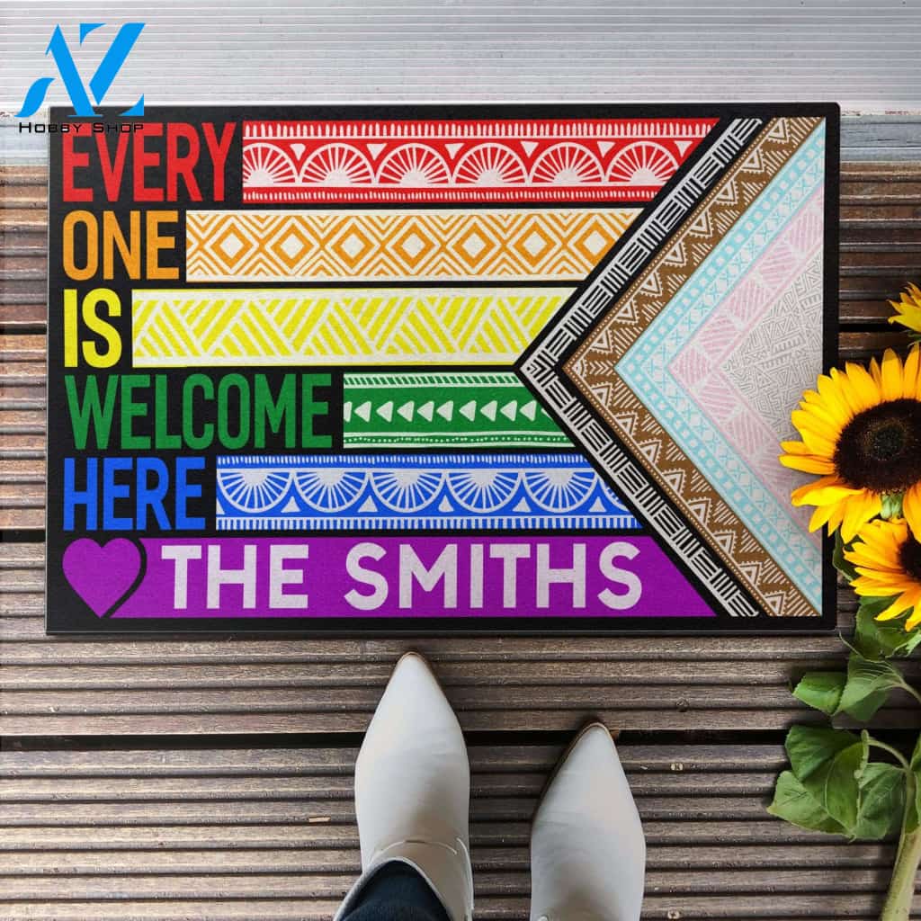 Everyone Is Welcome Here LGBTQ Pride Personalized Doormat Gift For Friend Family Birthday Gift Home Decor Warm House Gift Welcome Mat