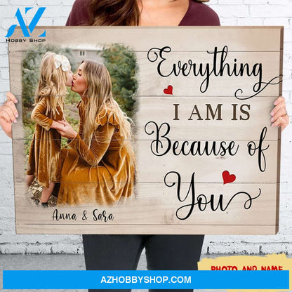 Personalized Canvas, Everything I Am Is Because Of You Canvas Wall Art Mothers Day Gifts, Canvas Painting Best Gifts For Mom