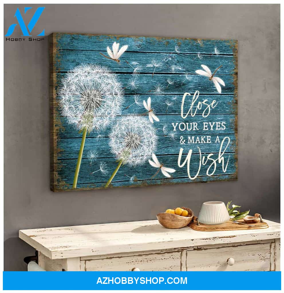 Eviral Store Beautiful Dandelion And Dragonfly Close Your Eyes And Make A Wish Canvas Wall Art Decor – Dreagonfly Canvas Print Wall Art