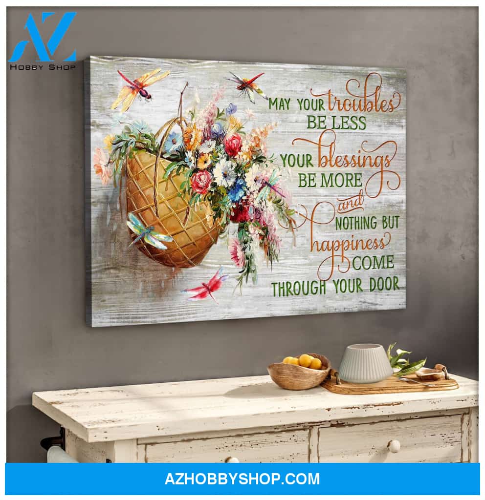 Eviral Store Happiness Come Through Your Door Dragonfly Canvas Wall Art Decor – Dreagonfly Canvas Print Wall Art