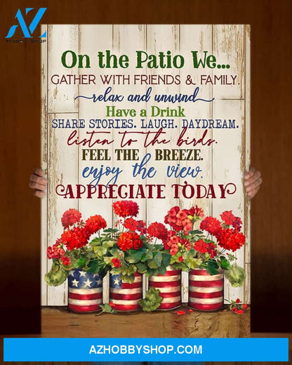 Eviral Stores Hippie Gardening On The Patio Geraniums Wall Art Canvas Poster 2611