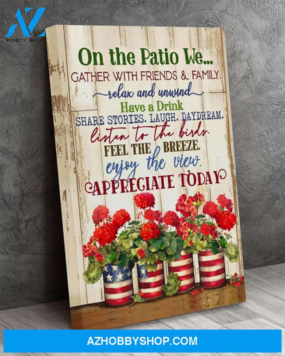 Eviral Stores Hippie Gardening On The Patio Geraniums Wall Art Canvas Poster 2611