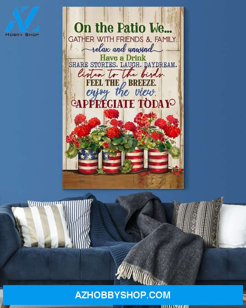 Eviral Stores Hippie Gardening On The Patio Geraniums Wall Art Canvas Poster 2611