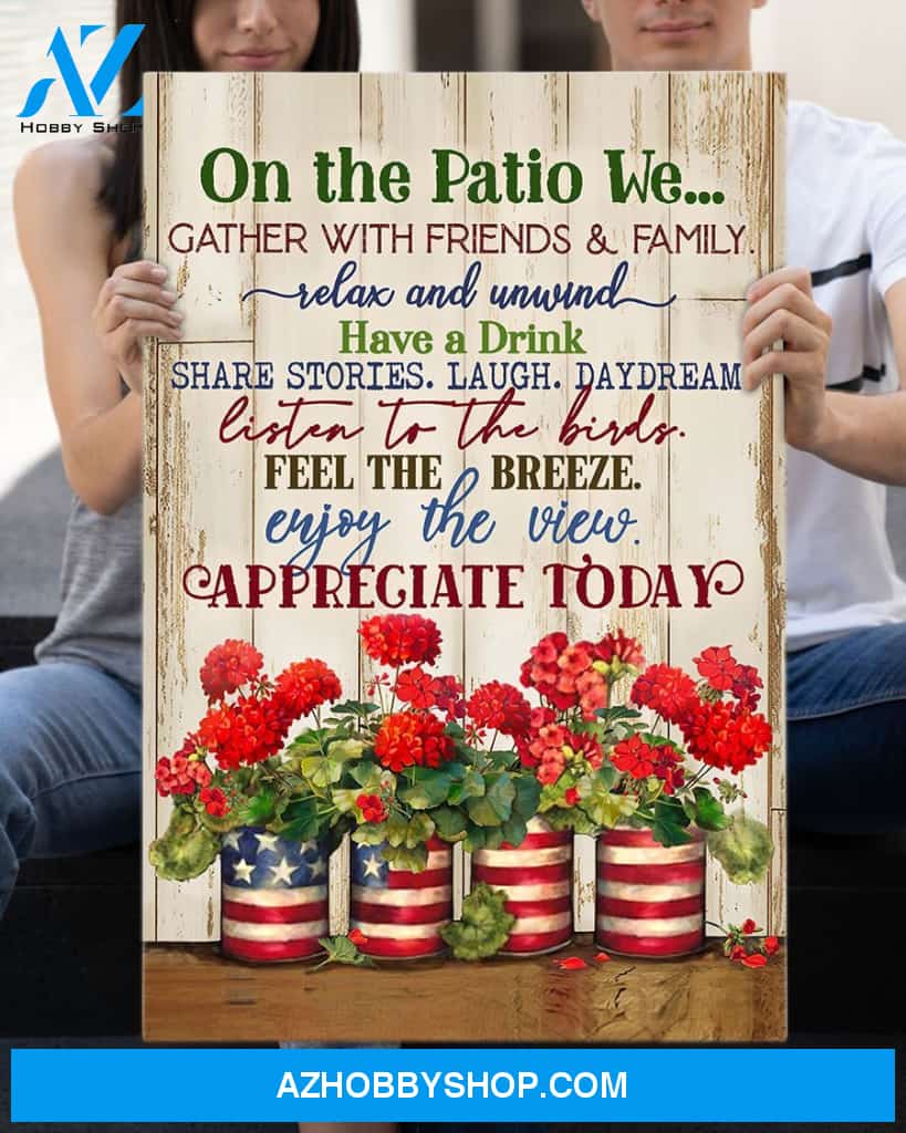 Eviral Stores Hippie Gardening On The Patio Geraniums Wall Art Canvas Poster 2611