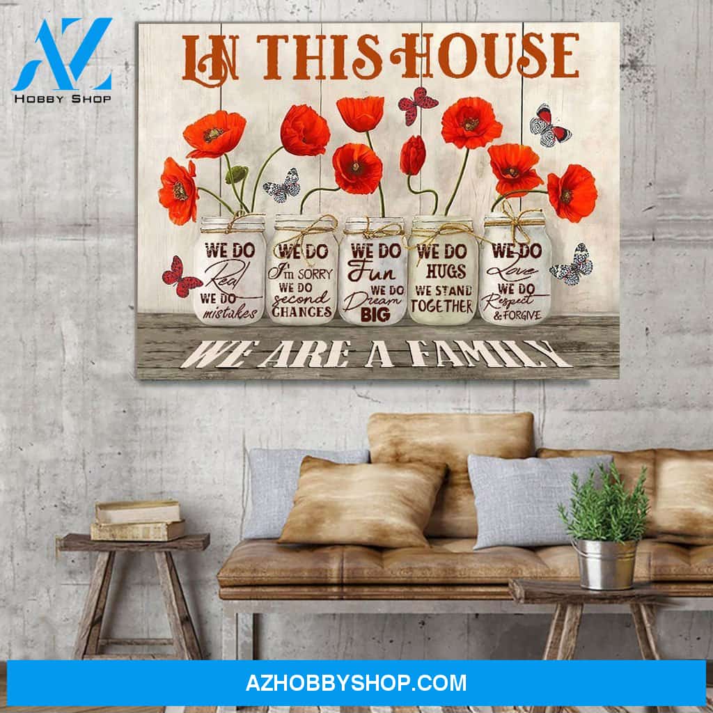 Eviral Stores Red Poppy Flower Jars Butterfly Canvas Hanging Wall Print Art Idea For House Decor – We Are A Family 0511