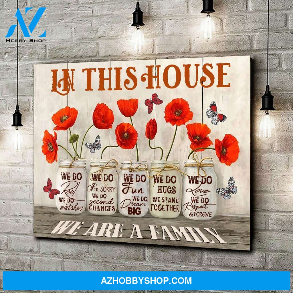 Eviral Stores Red Poppy Flower Jars Butterfly Canvas Hanging Wall Print Art Idea For House Decor – We Are A Family 0511