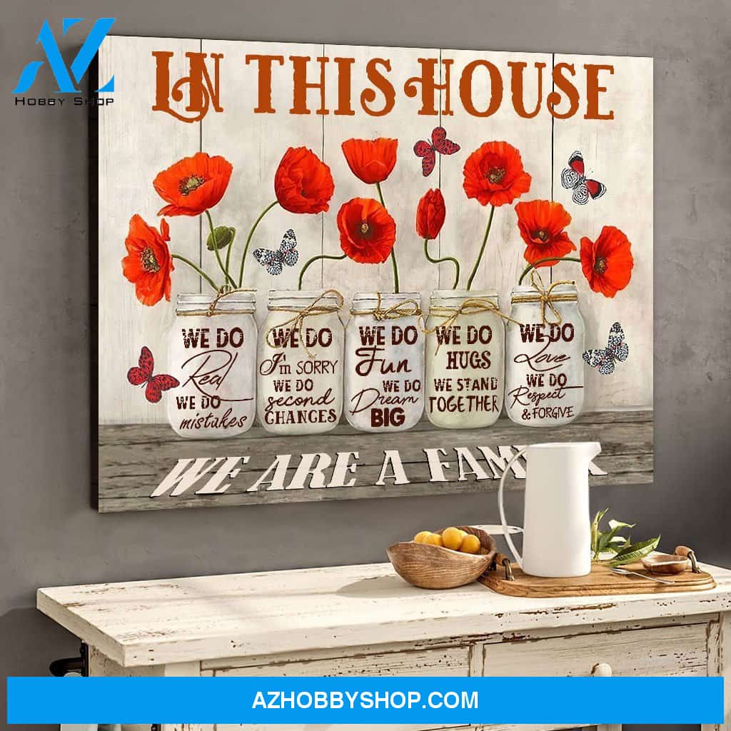 Eviral Stores Red Poppy Flower Jars Butterfly Canvas Hanging Wall Print Art Idea For House Decor – We Are A Family 0511