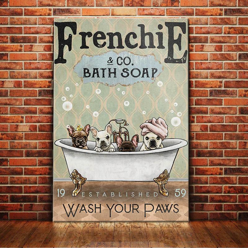 French Bulldog Dog Bath Soap Company Canvas Wall Art, Wall Decor Visual Art